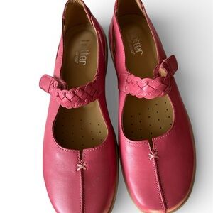 Hotter Fuchsia Leather Mary Jane Flats confort concept
